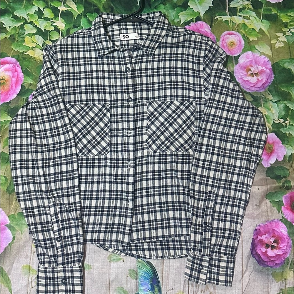 SO Black and White Plaid Shirt